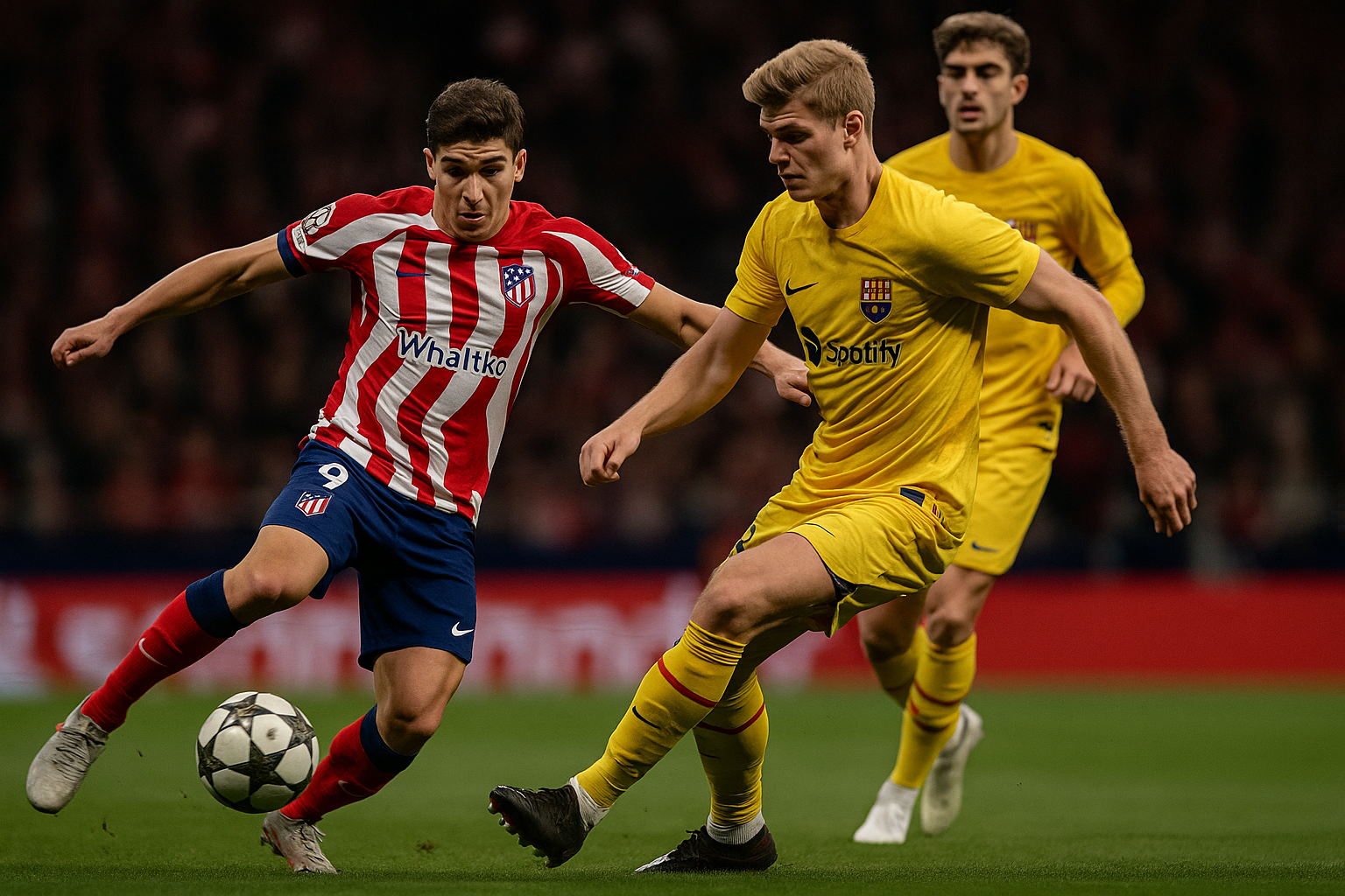 Atletico Madrid Barcellona — Atletico Madrid batte Barcellona 2-0: gol di Alvarez e Sorloth nei quarti di Champions