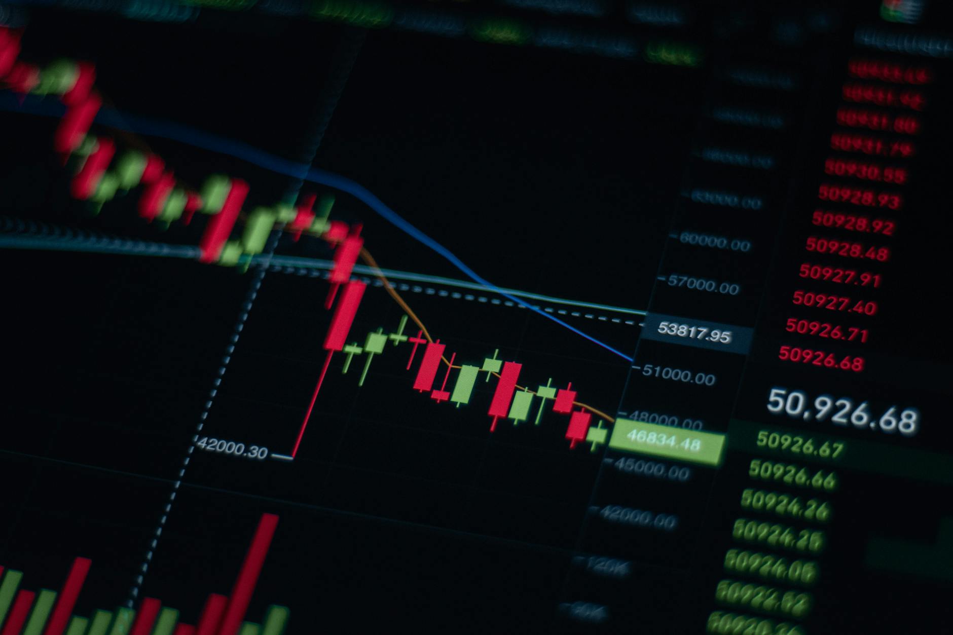 mercati finanziari italiani — Close-up of stock market chart showing trends and data on a digital screen.