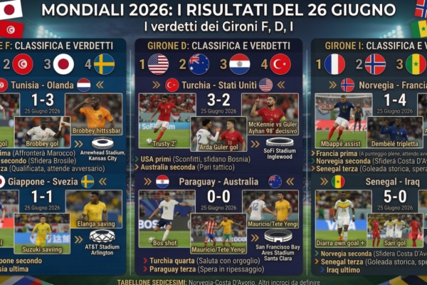 Mondiali 2026: i risultati del 26 giugno. Una superlativa Francia supera la Norvegia