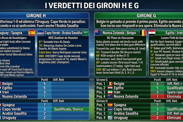 Mondiali 2026, 27 giugno: le gare dei Gironi H e G