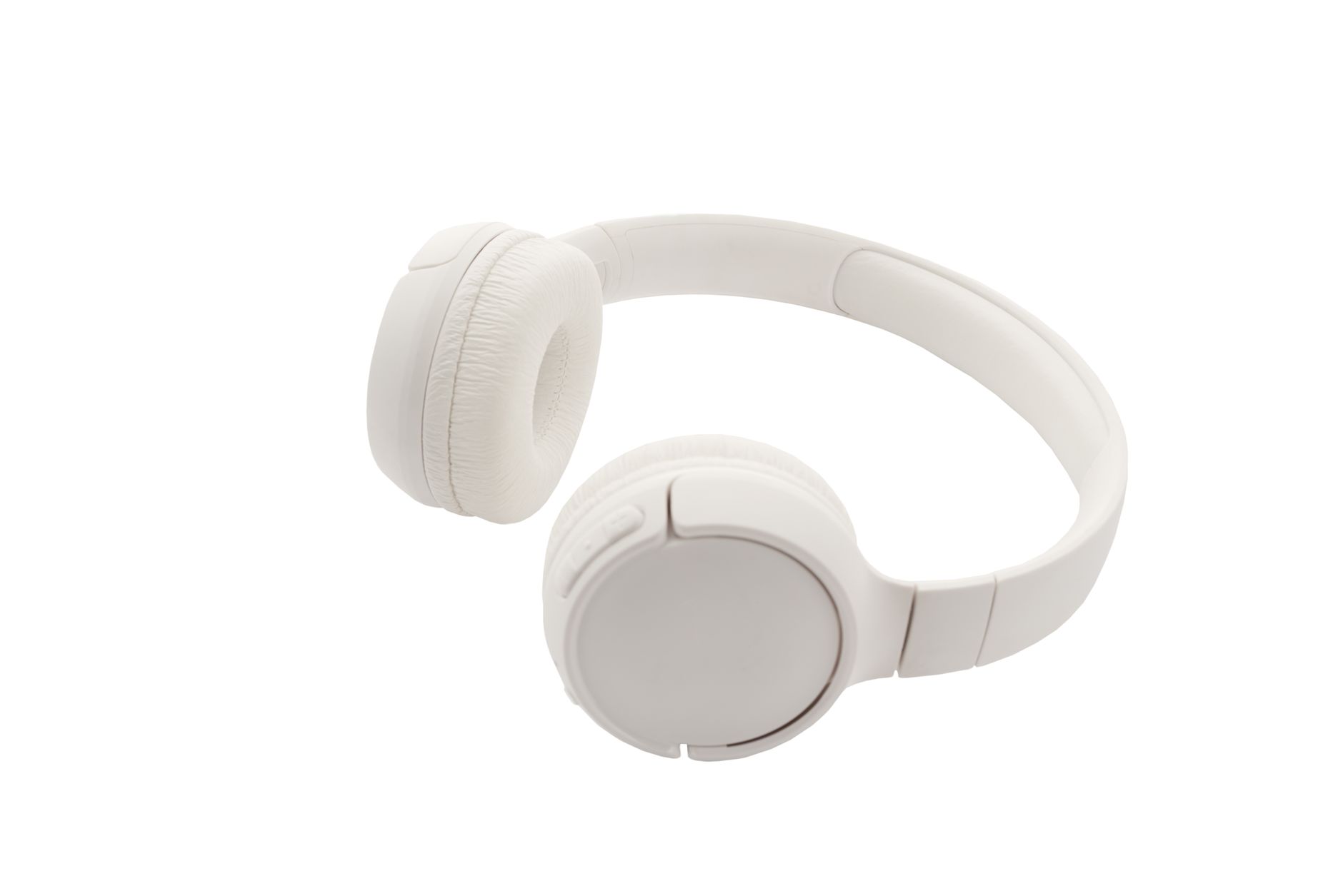 wearable audio — Sleek white wireless headphones against a white backdrop, showcasing minimalist design and modern technology.